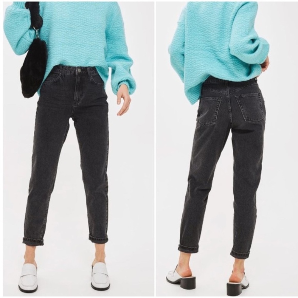 TOPSHOP MOTO Washed Mom Jeans in Black Sz 28